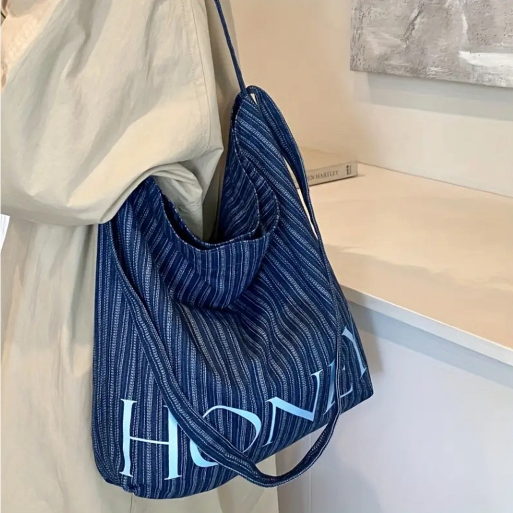 Blue striped shoulder bag